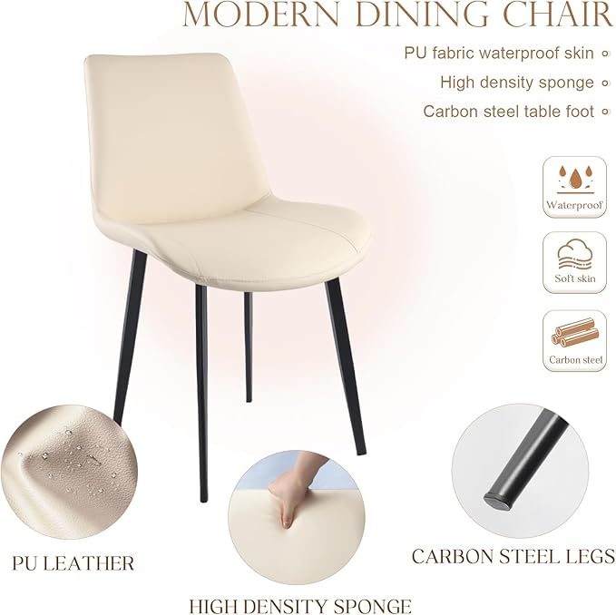 Dining Chairs, Modern PU Leather Dining Chairs, Dining Room Chairs with Sturdy Metal Legs, Upholstered Seat Kitchen Chairs for Living Room, Restaurant (Beige, Set of 4)