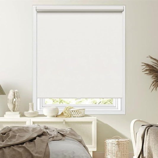 Cordless Roller Shades Blackout Blinds for Windows Room Darkening Rolled Up Shades with Spring System, UV Protection Window Shades Door Blinds for Home and Office (White, 28" W x 72" H)
