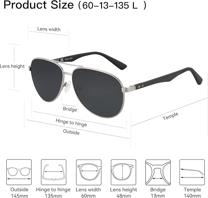 ZENOTTIC Polarized Aviator Sunglasses for Men Carbon Fiber Temple Pilot Sun Glasses with Mirrored Lens UV Protection