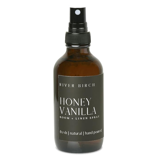 River Birch Luxury Linen and Room Spray - Home Signature Scent Honey Vanilla Room Fragrance Spray - Fragrant Fresh Linen Air Freshener For Bedding - Handmade in Texas - 4 oz Glass Amber Bottle