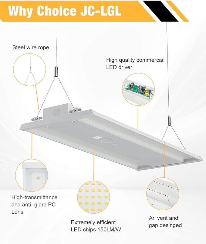 400W 4FT LED Linear High Bay Light, 60000LM Linear High Bay Shop Light 120-277V, 5000K for Warehouse, Garage Factory, UL Listed, 5 Years Warranty, 2Pack