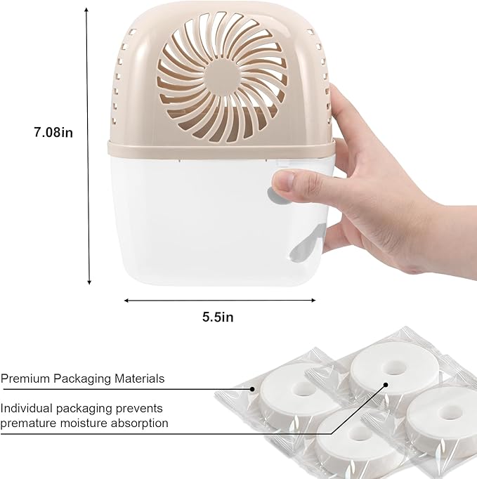 Humidity Absorber with 2 Pack Moisture Absorber Refills Tablets, 15.9oz- 7"H × 5.5"W Mini Dehumidifier,Bathroom Moisture Absorber – Prevents Excess Moisture And Fragrance Free