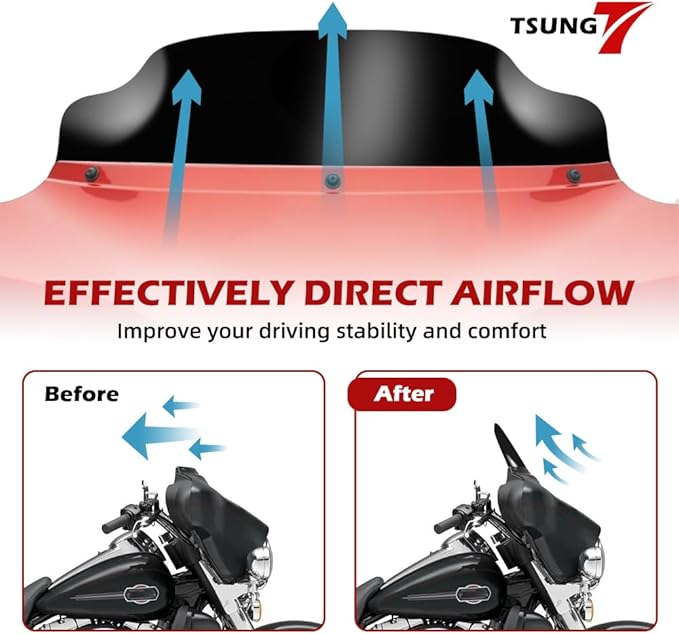TSUNG 6" Black Wave Windshield – Wind Splitter Windscreen Fit for 1996-2013 Touring-Style & Bagger-Style Motorcycles (Fit 96-13 Black, 6inch)
