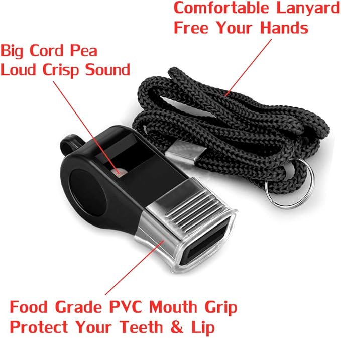 Whistle, 2 Packs Plastic Sports Whistles with Lanyard, Loud Crisp Sound Whistle Ideal for Coaches, Referees, and Officials