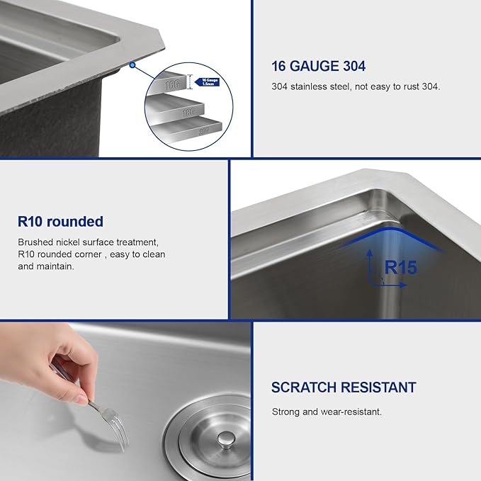 Dcolora 24 in. Undermount Wet Bar Sink Small Kitchen Sink Stainless Steel Under Counter Single Bowl Workstation 24"×19"×10",DC-U1111