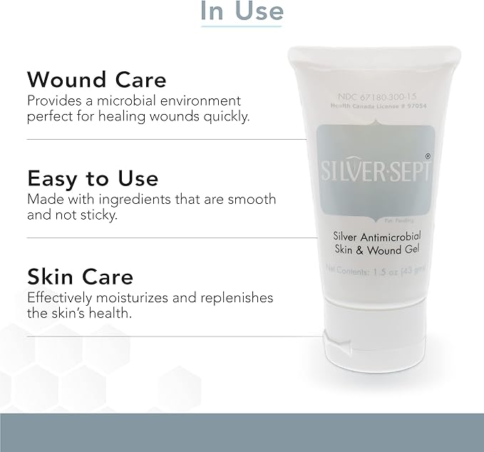 Silver-Sept-Silver Skin and Wound Gel 1.5 oz, Tube for Foot and Leg Ulcer Treatment, 1st and 2nd Degree Burn Care
