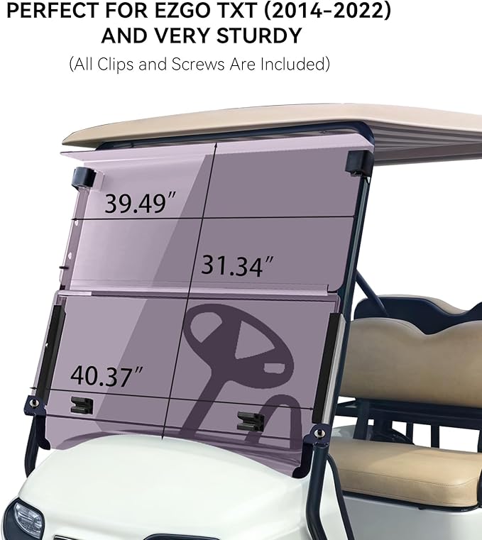 EZGO TXT 2014+ Flip Flop Compact Golf Cart Windshield, Tinted Color, 3/16" Thickness, Fits EZGO TXT 2014+