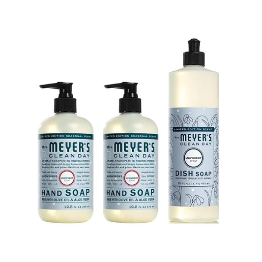 Mrs. MEYER'S CLEAN DAY Variety, 2 Liquid Hand Soap 12.5 OZ, 1 Liquid Dish Soap, 16 FL OZ, 1 CT (Snow Drop)