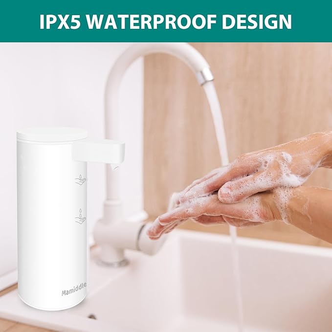 Automatic Soap Dispenser Stainless Steel with Sensor Infrared Soap Dispenser Electric IPX5 Waterproof USB-C Charging Motion Sensor for Kitchen & Bathroom (White)