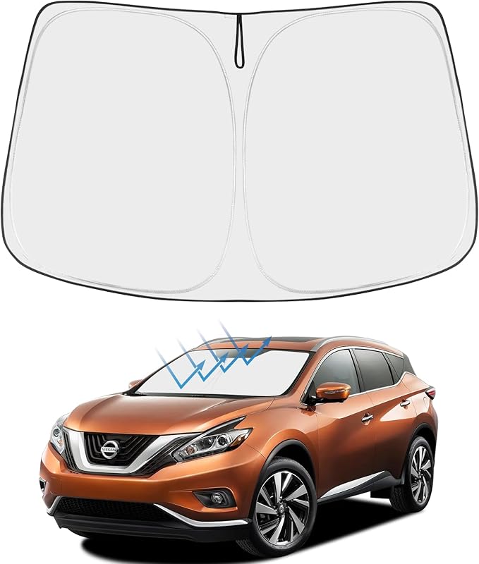 Proadsy 2025 Upgrade Windshield Sun Shade Custom Fit Nissan Murano 2015-2024 2025 4-Layer Foldable Front Sunshade Protector Sun Visor Blocks UV Rays Keep Car Cooler