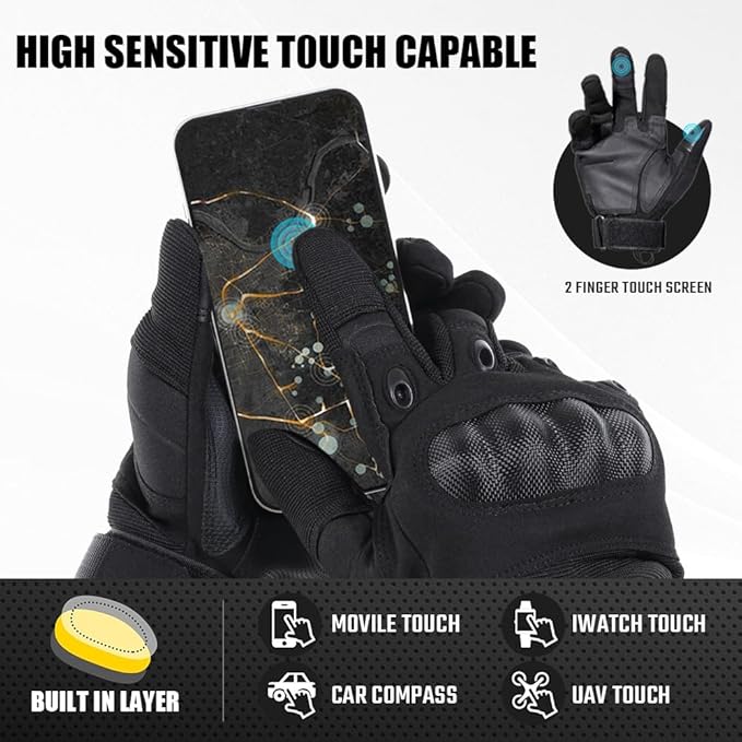 Motorcycle Tactical Gloves for Men - Touchscreen, Hard Shell & Palm Padding for Airsoft Paintball Hunting Hiking Camping Climbing Sports Cycling Gloves