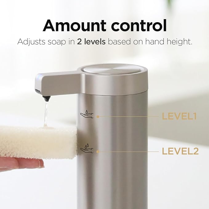 mooas Automatic Liquid Soap Dispenser Stainless Steel Touchless Hand Soap Dispenser with 3 Adjustable Levels Waterproof IPX5 Motion Sensor Dish Soap Dispenser for Kitchen Bathroom AA Battery powered