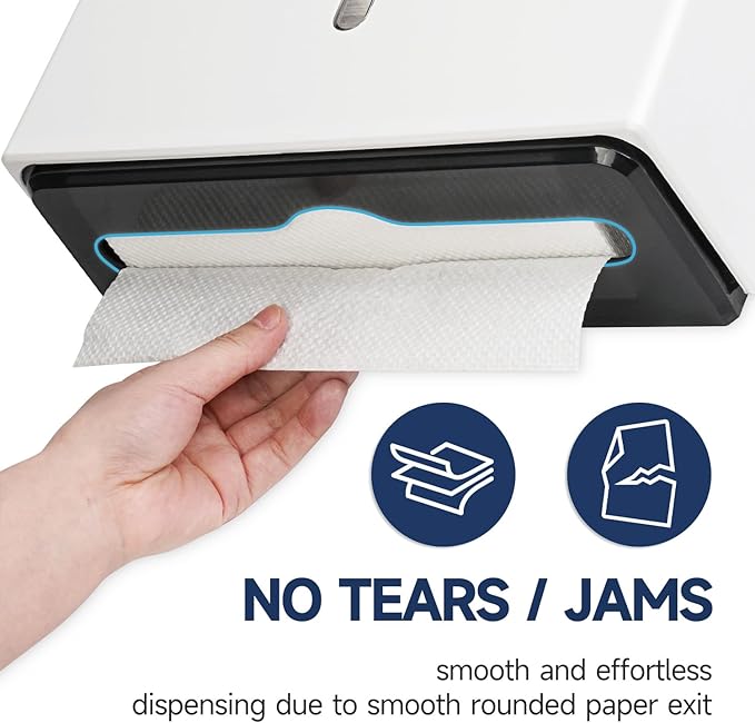 AIKE 200 Sheets Wall Mount Paper Towel Dispenser with Clear Window.Fit Multifold Paper Folded Size 10"x3.1" or Smaller,White Finish