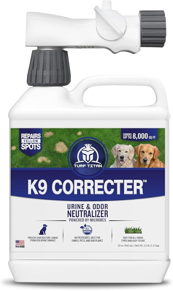 Turf Titan K9 Correcter w/Hose End– Dog Urine Neutralizer for Lawn (32 oz) – Urine Neutralizer For Dogs to Revive your Grass – Lawn Care Solution for Green, Odor-Free Grass – Covers Up to 8,000 Sq Ft