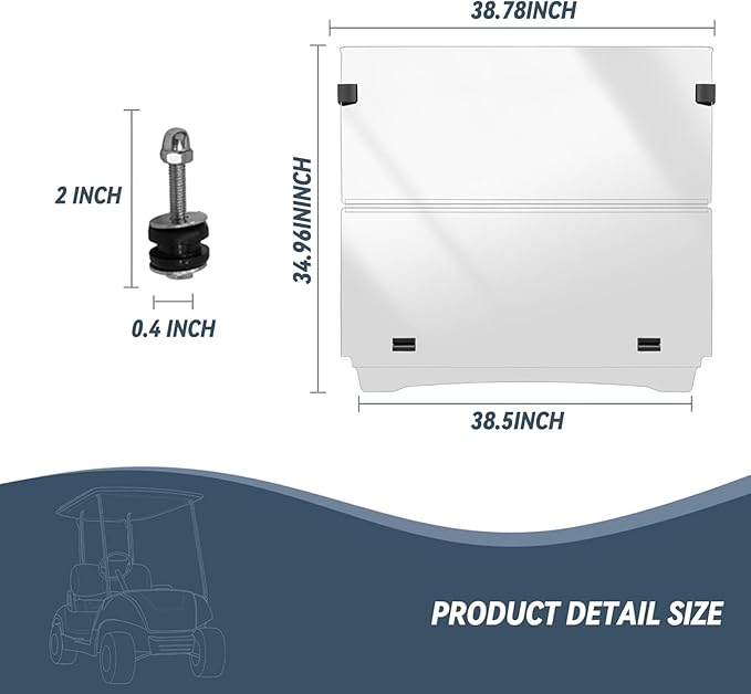 Golf Cart Windshield for EZGO/Club Car DS/Precedent/Yamaha Gas & Electric Models, 5MM Thicken Foldable, Clear Highly Transparent and Impact Resistant Acrylic