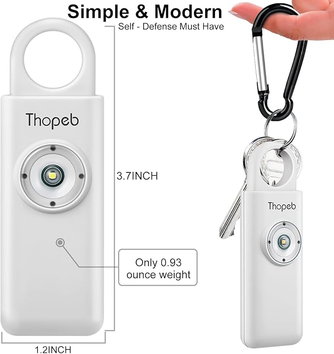 Thopeb® Personal Safety Alarm for Women – 130dB Loud Emergency Siren & SOS Strobe LED Light – Self Defense Keychain, College Dorm Room Essentials for Girls (White)