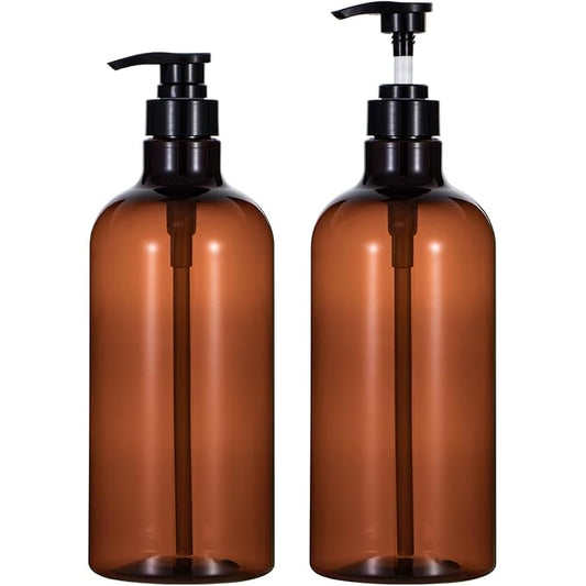Yebeauty Pump Bottle Dispenser, 33.8oz 1000ml Plastic Shampoo Pump Bottles Shower Soap Dispenser Empty Refillable Containers for Conditioner Body Wash, Bathroom Kitchen, 2 Pack Amber
