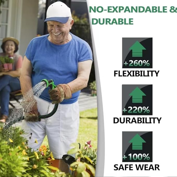 100 ft Garden Hose - 2025 New Flexible Garden Hose with 10-Function Spray Gun, Pure Brass 3/4" Fittings - Lightweight, Durable, and Kink-Free, 100ft Water Hoses for Gardening(Green Black)