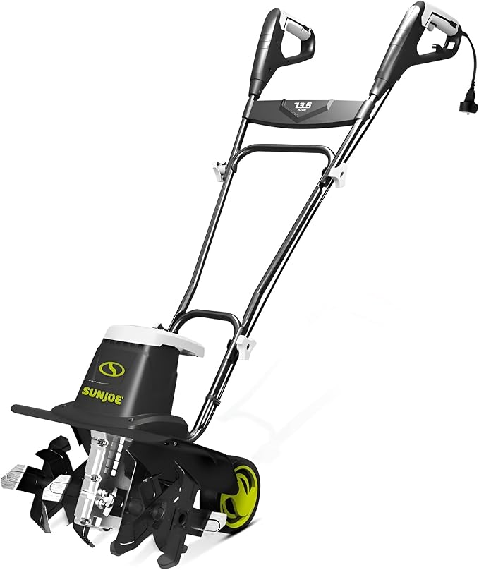 Sun Joe Electric Corded Garden Tiller & Cultivator, Steel Tines, 13.5 Amp, 16 Inch, Black - Heavy Duty Gardening Machine Equipment for Lawn, Yard, & Grass, TJ604E