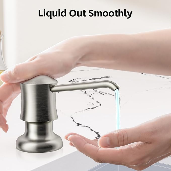 SAMODRA Soap Dispenser for Kitchen Sink Brushed Nickel Lotion Dispenser 12 OZ Bottle Built in Design Refill from The Top