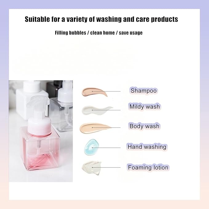 12 Piece 250ml Foam Soap Dispenser, Travel Foam Dispenser. Refillable Plastic Pump Hand Soap Bottle, Travel Essentials, Clear Container for Bathroom Vanity