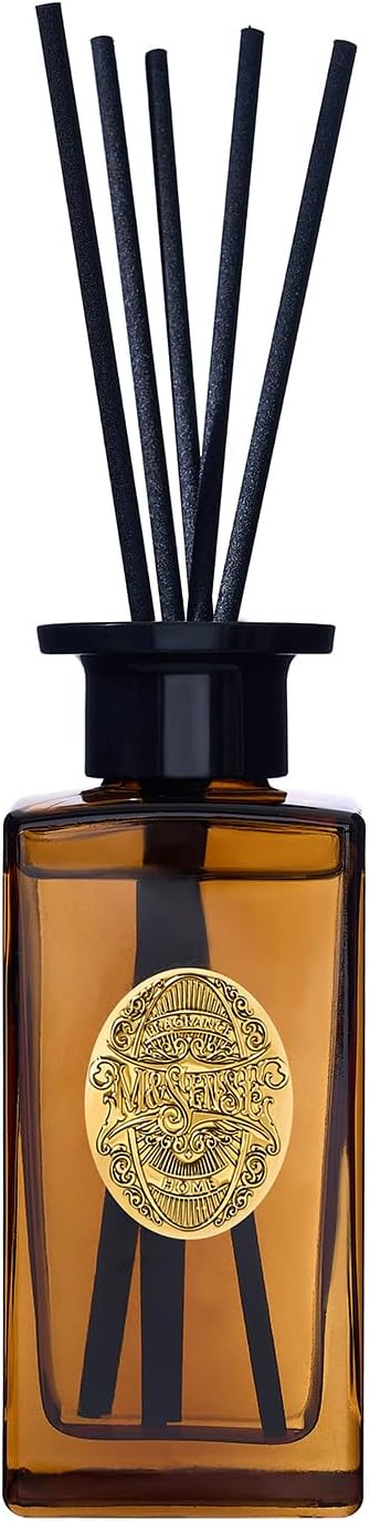 M&SENSE 6.3 oz Large Reed Diffuser Set | Tobacco Teakwood Scent Oil Diffuser with Sticks | Hotel Collection Non-Toxic Essential Oil |for Bedroom Bathroom Living Room