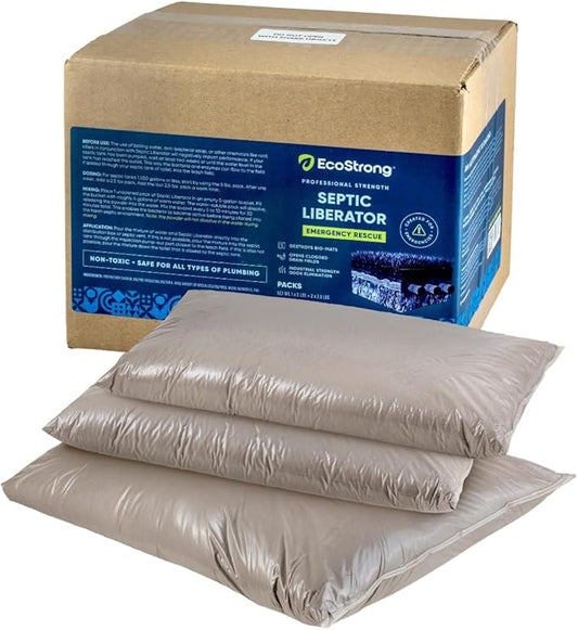 EcoStrong Septic Tank Shock Treatment | Bio Enzyme Septic Safe |Clears Leach & Drain Fields, Dissolves Organic Solids, Grease, Hair - Drain Deodorizer | Contains 3 Dissolvable Packs