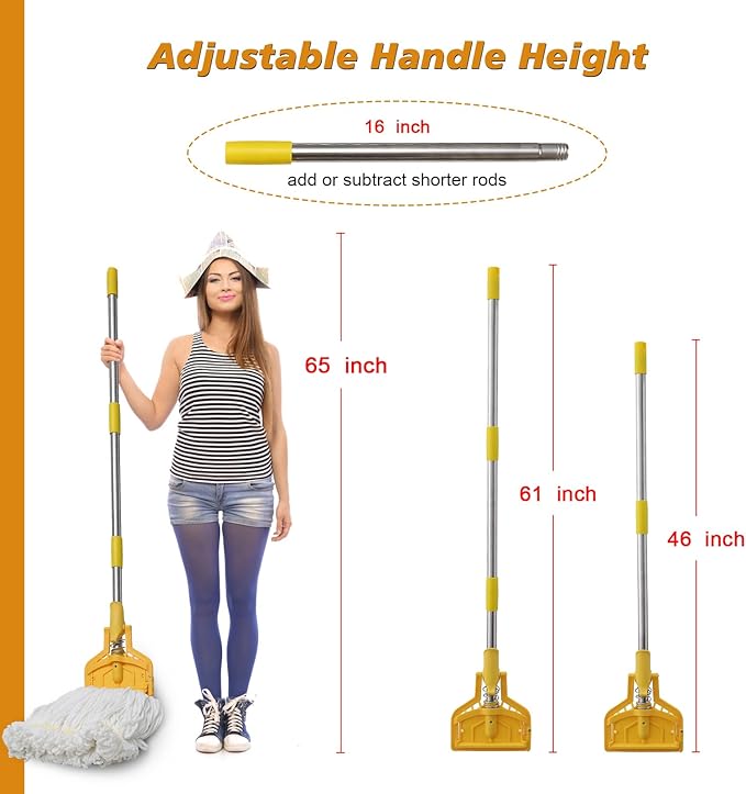 Commercial Heavy Duty Industrial Cotton Mop, 61 inch Metal Commercial Mop Stick for Home, Garage,Office, Workshop, Warehouse Floor Cleaning, 1 Pack