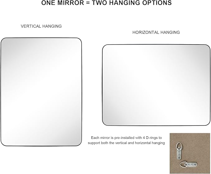 GRACTO 30 x 40'' Chrome Rectangle Bathroom Vanity Mirror for Wall Polished Silver Metal Framed Rounded Rectangular Bathroom Vanity Mirrors Vertical and Horizontal Hanging