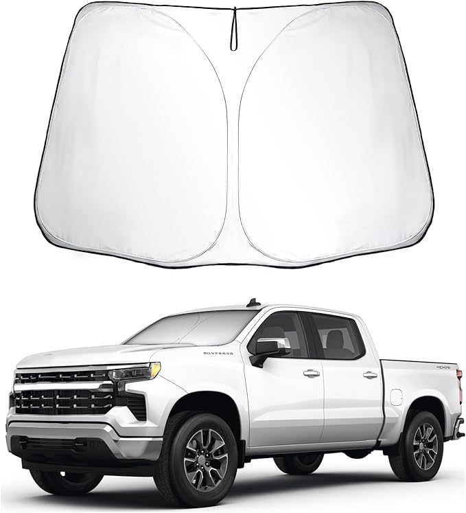 SKTU 2024 2025 2026 Chevy Silverado Front Windshield Sunshade for 2019-2026 Silverado/Sierra 2021-2026 Tahoe/Yukon Windshield Sun Shade for Blocks UV Rays and Blocks Heat and Sun Keeps Vehicle Cool