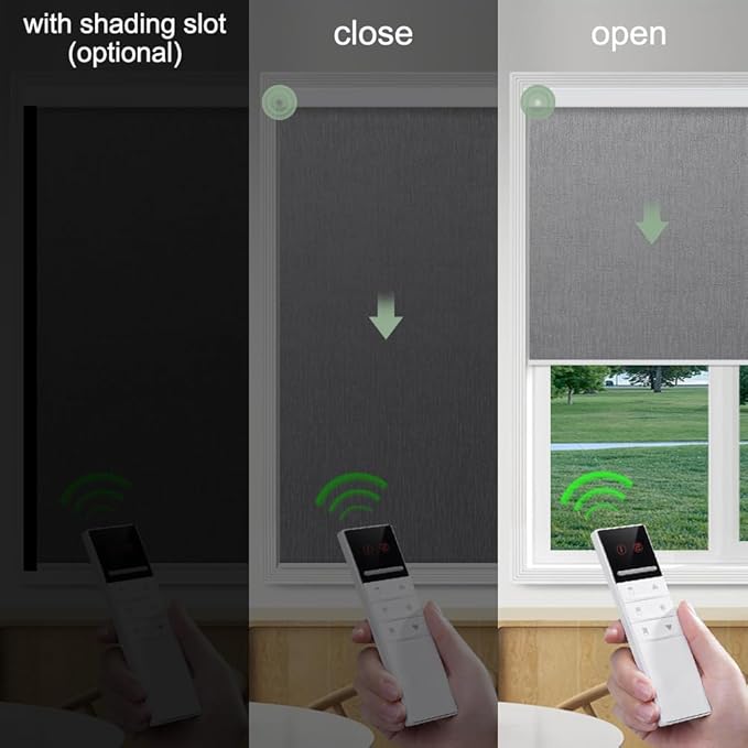 Zshine Motorized Blackout Window Blinds Customize Width (23-95 Inches) Remote Control Wireless and Rechargeable Roller Shades Blinds for Windows, Home, Office, Hotel, Club, Restaurant(82164D)