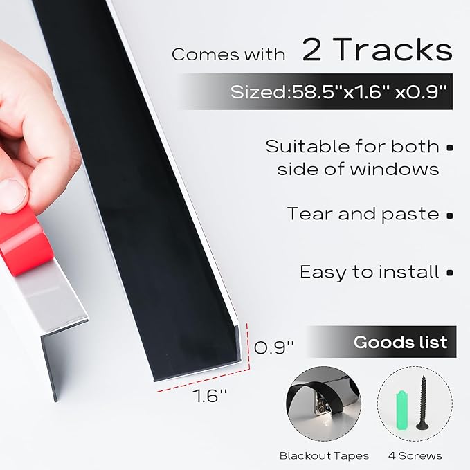 100% Blackout PVC Light Blocking Strip for Window Shades and Blinds Both Sides Tracks for Blackout Shades Easy to Install for BedroomGreat for Bedroom Nursery (L-Shaped White-2pcs, 58.5")