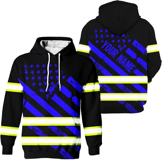 Color US Flag High Visibility Hoodie for Men Women Reflective Tapes Safety Workwear for Worker Runner Patriotic
