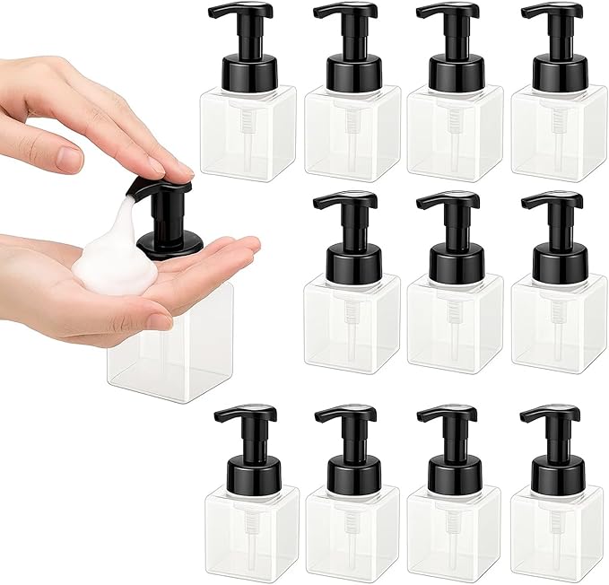 12 Piece 250ml Foam Soap Dispenser, Travel Foam Dispenser. Refillable Plastic Pump Hand Soap Bottle, Travel Essentials, Clear Container for Bathroom Vanity