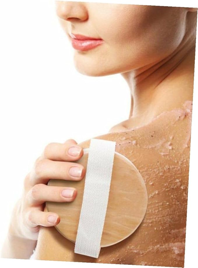 Exfoliating Bath Brush with Natural Bristles and Hand Strap Medium Stiffness Shower Scrubber for Dead Skin Removal Massage and Stimulation Body Brush for Feet Knees and Legs