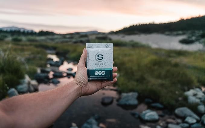 Shower Pouch XL (2' x 1') Bathing Body Wipes for Adults – Aloe-Infused Heatable & Reusable Bath Wipes for Camping, Travel, Outdoor – (5 Pack) Cucumber