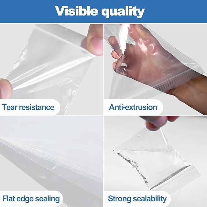100Pcs 6"X9" Small Zipper Seal Plastic Bags,Thick Reusable Clear Top Zip Lock Bags for Storage & Small Business Packaging,Bead, Toy Piece, Snack, Food, Tools