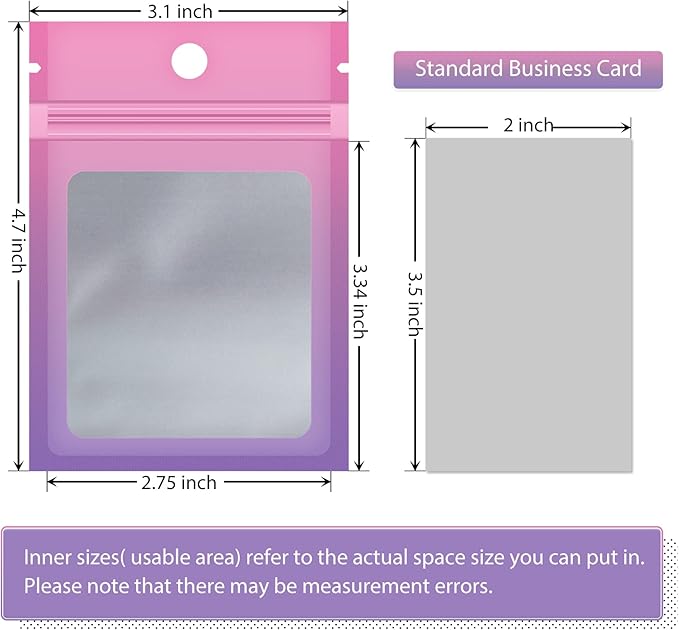 Funfery 100 Pcs Resealable Smell Proof Bags for Food Storage,Gradient Clear Cute Mylar Bags for Small Business Foil Pouch Zipper Packaging Bag for Sample Jewelry Eyelash Gloss(Pink Purple,3.1×4.7in)