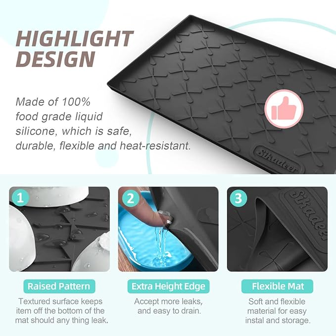 SIKADEER 25" x 19" Under Sink Mat Waterproof, Silicone Mat Kitchen Drawer Shelf and Cabinet Liner, Sink Protector for Kitchen Organizers and Storage, Boot Tray Pet Food Mats