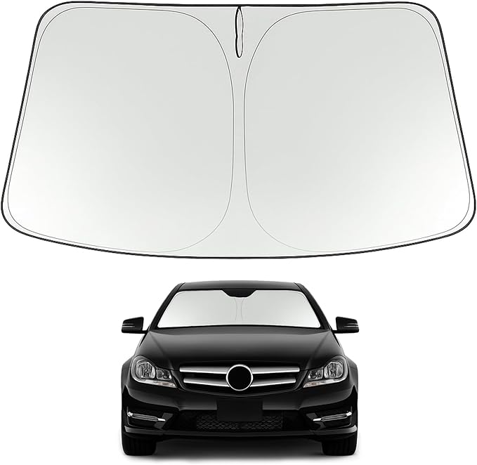 Proadsy 2025 Upgrade Windshield Sun Shade Custom Fit 2008-2014 Benz C Class Foldable Front Sunshade Protector Sun Visor Blocks UV Rays Keep Car Cooler