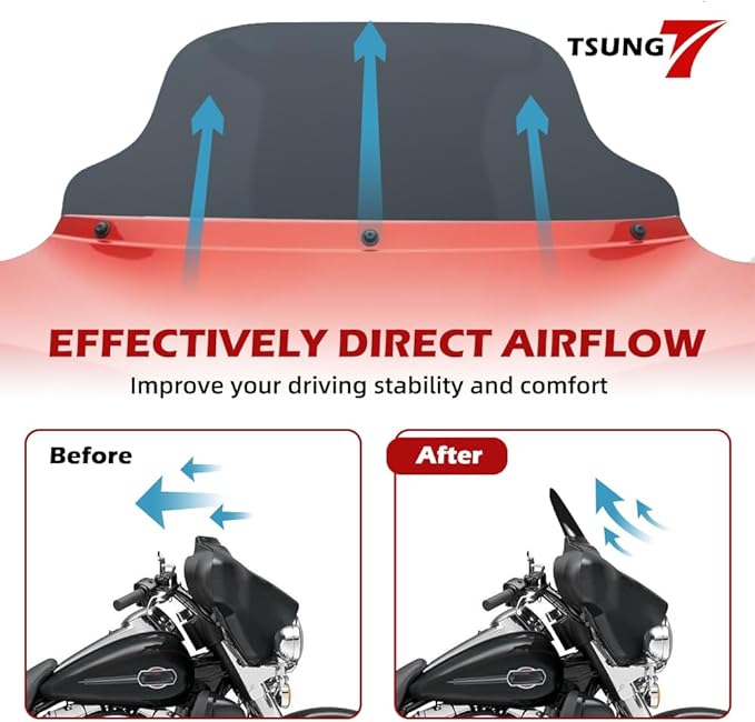 TSUNG 8" Smoke Wave Windshield – Wind Splitter Windscreen Fit for 1996-2013 Touring-Style & Bagger-Style Motorcycles (Fit 96-13 Smoke, 8inch)