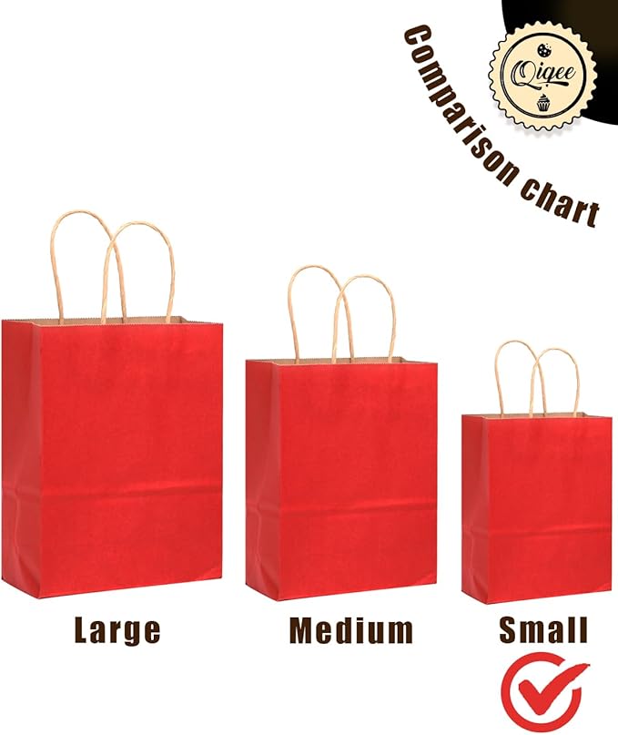 qiqee 32-Packs Wine Red Paper Gift Bags with Handles Bulk 8.26"×6"×3.15" Small Size Gift Bags Multiple Uses