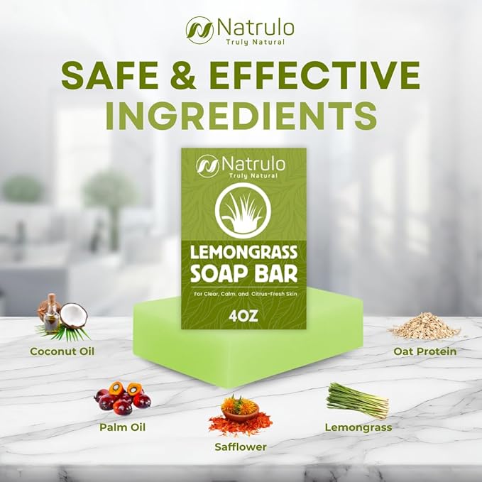Lemongrass Soap Bar – Handcrafted USA Exfoliating Face & Body Wash, Bath Cleanser with Natural Glycerin, Coconut Oil, Palm Oil, Safflower Oil & Oat Protein – Nourishing Skincare for all Skin Types