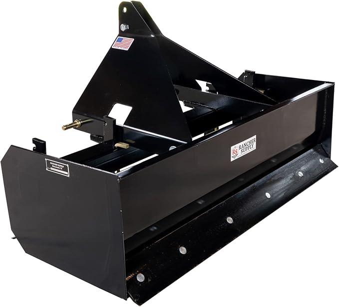 6 FT Box Blade Scraper by Rancher Supply – CAT 1-3 Point Hitch Attachments for Moving Dirt, Backfilling Holes, Spreading Soil, Leveling and Grading Land