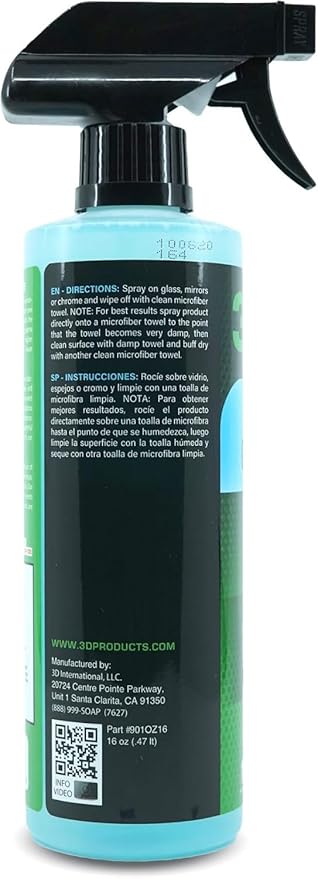 3D Glass Cleaner - Ready to Use, Tint Safe, Streak Free Glass Cleaner - 16oz.