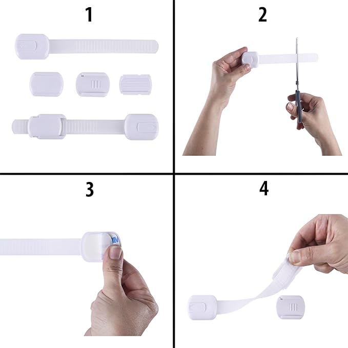Child Safety Cabinet Locks (8 Pack) – Adjustable Baby Proofing Strap Latches with Strong 3M Adhesive – No Drill Childproof Locks for Drawers, Cabinets, Fridge, Door, Closet, Grey