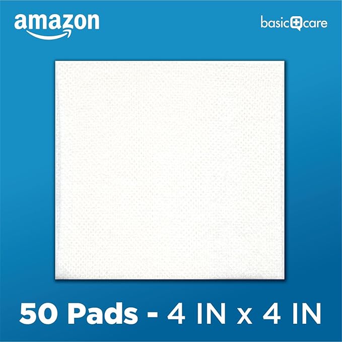 Amazon Basic Care Gauze Pads, 4x4 inches, Sterile, 50 Count | Pack of 4 | For Minor Injuries | Previously All Health