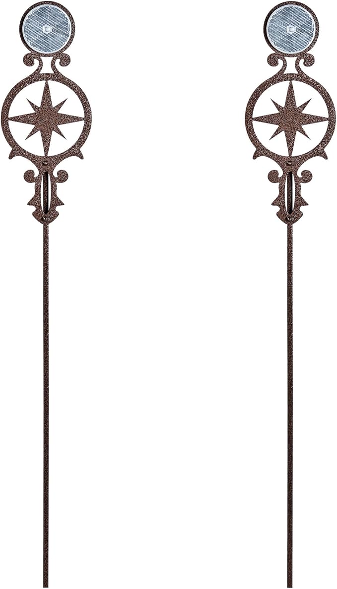 Touch of Class Pathways Reflective Driveway Marker Stake Set of Two for Outdoor Use | Compass Star Emblem Design | Personalized Tall Reflector Set of 2 | Weathered Bronze Durable Finish