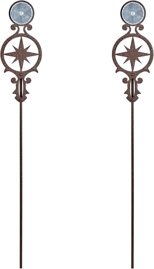 Touch of Class Pathways Reflective Driveway Marker Stake Set of Two for Outdoor Use | Compass Star Emblem Design | Personalized Tall Reflector Set of 2 | Weathered Bronze Durable Finish