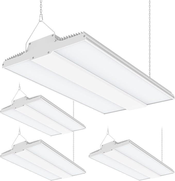 4 Pack 240W High Bay LED Lights 36,000LM, 1.63FT LED Warehosue Light UL DLC Listed, 5000K Linear Hanging Shop Fixture Dimmable 0-10V, Commercial High Bay Light for Workshop Garage Factory, AC100-277V